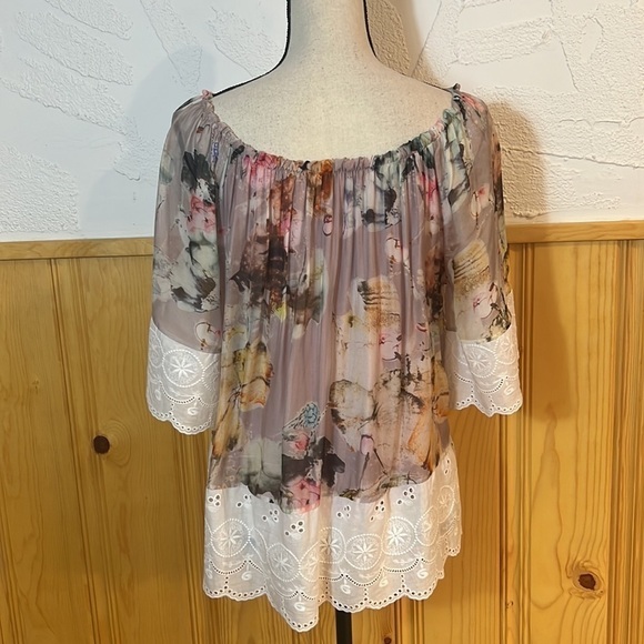 Silk Print Off The Shoulder Top Sz-S - Picture 6 of 9